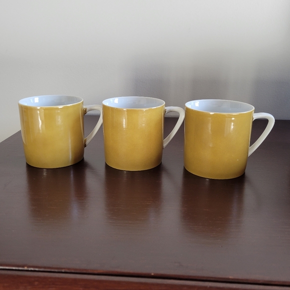 Other - Vintage Mid Century Tan White Tea Coffee Porcelain Mugs, Set of 3 - 10oz